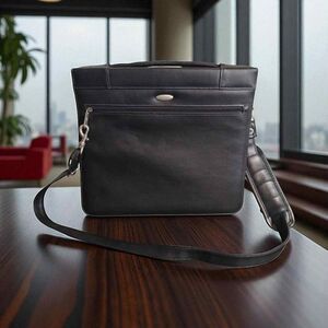 Samsonite Briefcase Laptop Bag Luggage Black Leather Telescoping Handle 13.5X12